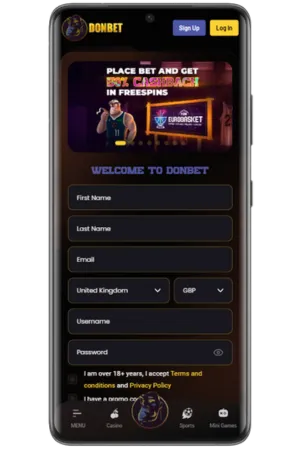 Casino registration form completion
