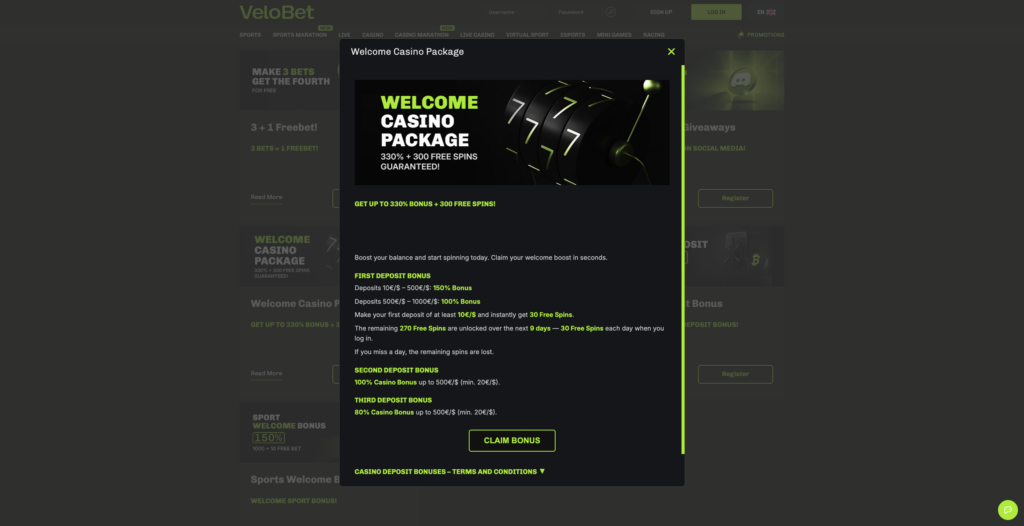 Welcome Bonus Velobet