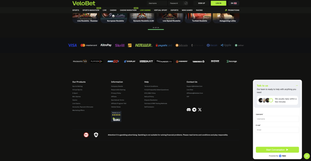 Customer Support Velobet