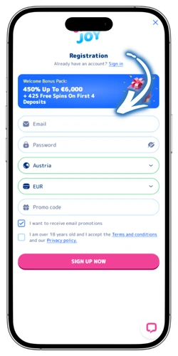 Casino Joy registration email password entry UK