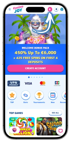 Casino Joy registration sign up button UK
