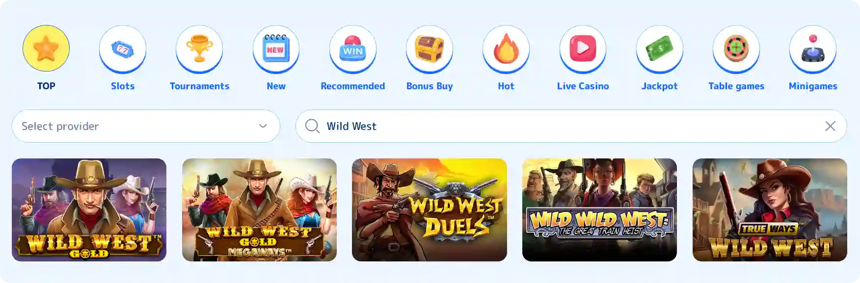 Wild West slot selection at Casino Joy UK