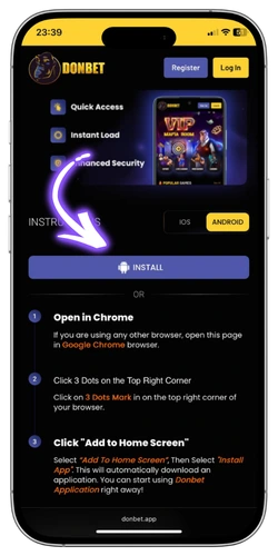 Donbet app install step 4 download APK or add PWA