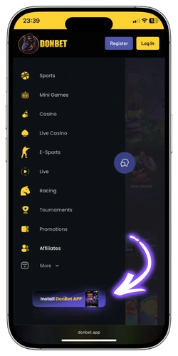 Donbet app install step 2 tap install button
