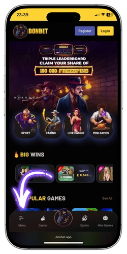 Donbet app install step 1 open site menu