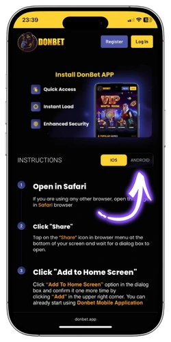 Donbet app install step 3 select Android or iOS
