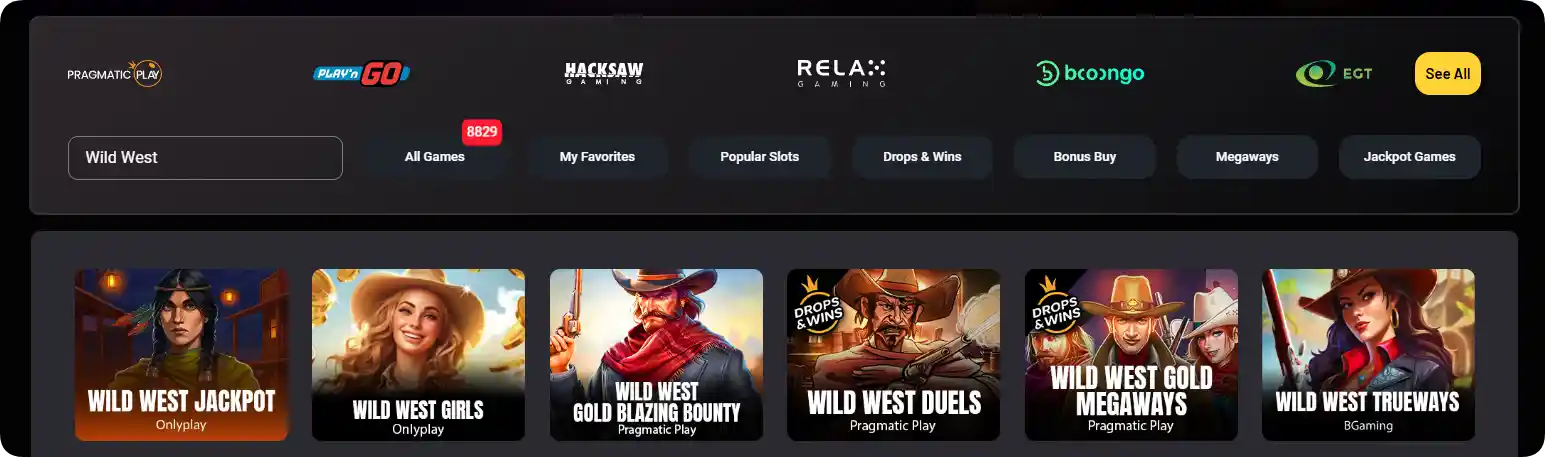 Donbet Casino Wild West slots lobby UK