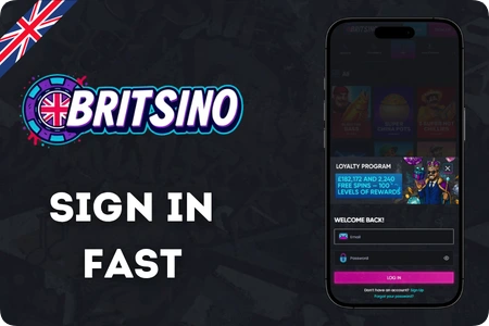 Britsino Casino login email password sign in form