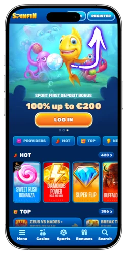 Spinfin Casino registration step 1 UK