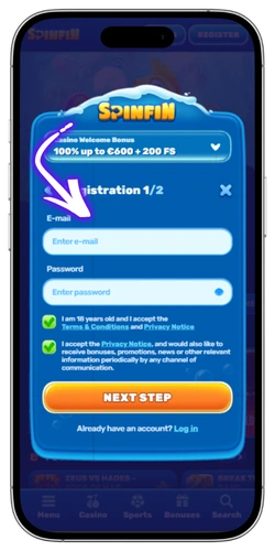 Spinfin Casino registration step 2 UK